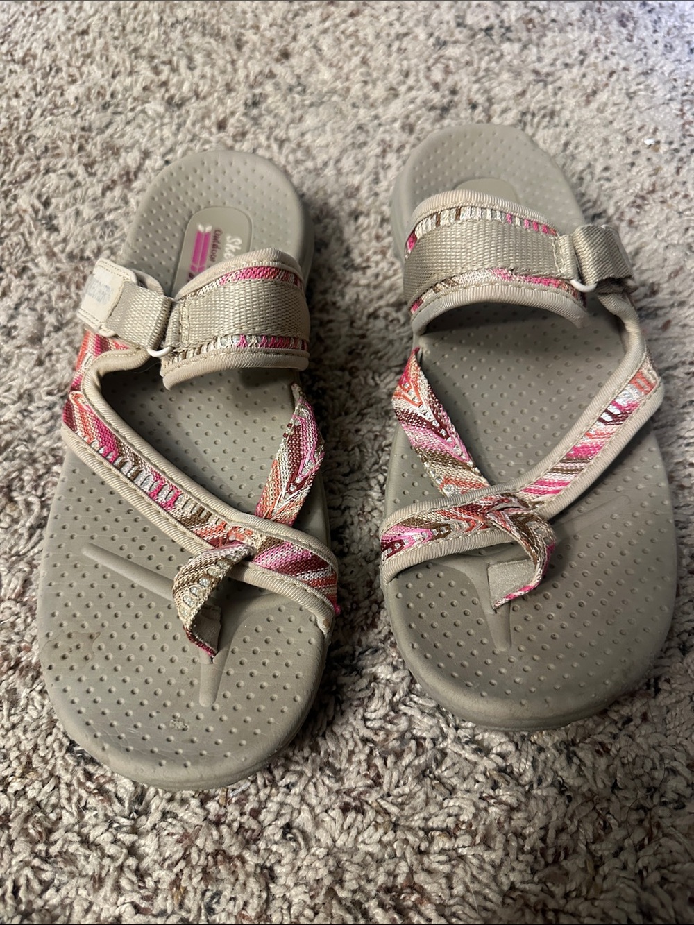 Skechers Taupe Sandals with Pink Patterned Straps